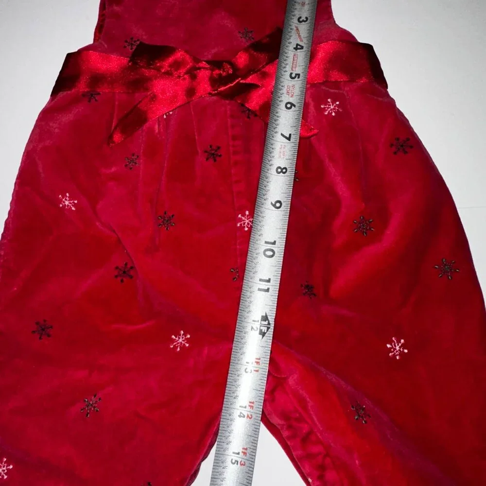 VTG OSH KOSH OshKosh Romper Sz 3-6 Mo Red Holiday Christmas Velvet Snowflake